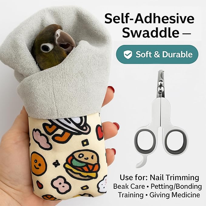 Bird Nail Clippers,Parrot Grooming wrap,2in1 for Safe Nail Trimming – Fits Cockatiel, Parakeet, Lovebird, Budgie, Anti-Scratch Anti-Escape Multifunctional Pet Tool