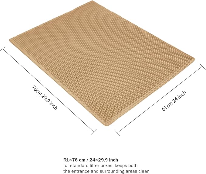 Cat Litter Trapping Mat, Double Layer Waterproof Proof Litter Box mat, Non-Slip Design, Easy to Clean, Beige Cat Box Mat 29.9'' x 24''Inch