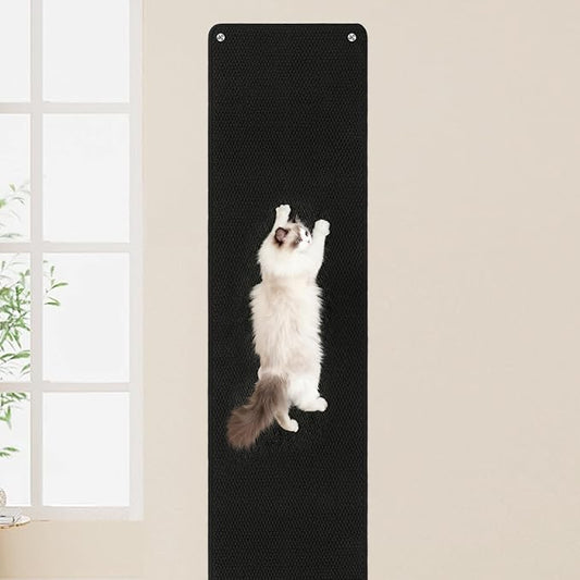 FHTONGE 71x15.8 Thickened Cat Wall Climbing Carpet with 16 Fixed Nails, Extra Large Tall Cat Scratch Pad for Wall, Wall Mounted Climbing Cat Scratcher for Furniture Couch Sofa Protector(Pure Black)
