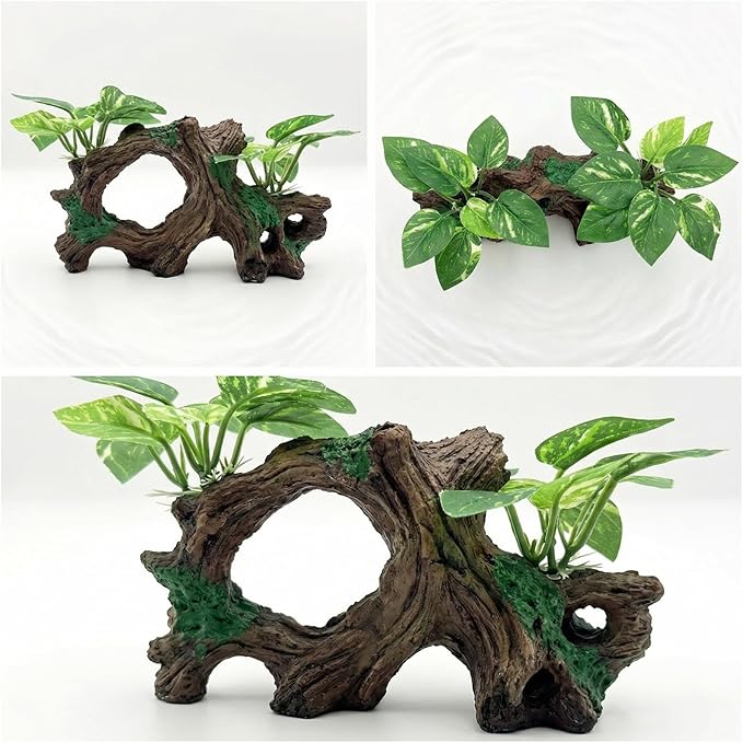 Aquarium Decor Cave with Silk Plants Fish Tank Decorations Ornament Small Aquarium Plants for Betta Goldfish Bowl Artificial Driftwood
