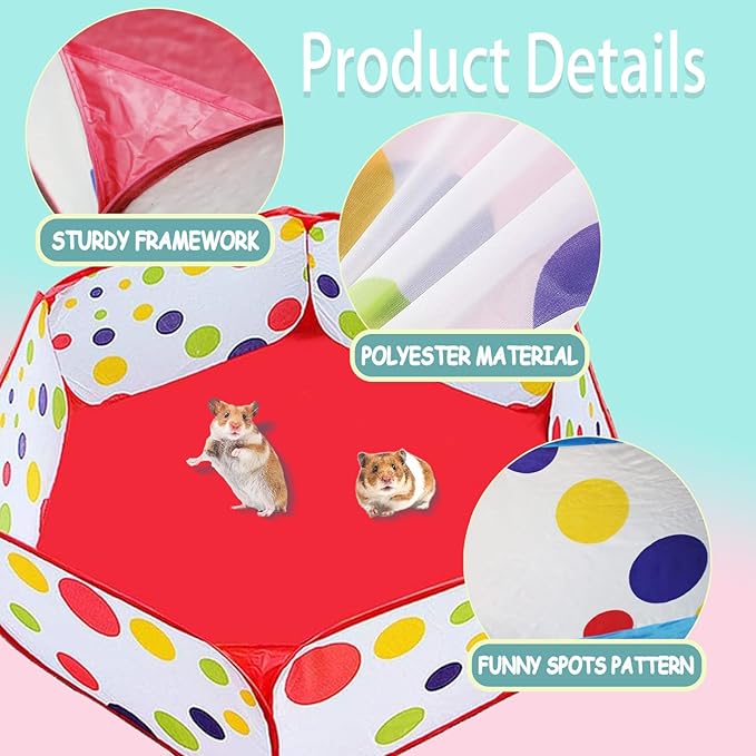 Small Animal Playpen, Portable Guinea Pig Playpen Pet Cage Tent, Waterproof Pop-up Open Pet Tent Metal Wire Yard Fence for Hamster Indoor Outdoor Exercise (Red)