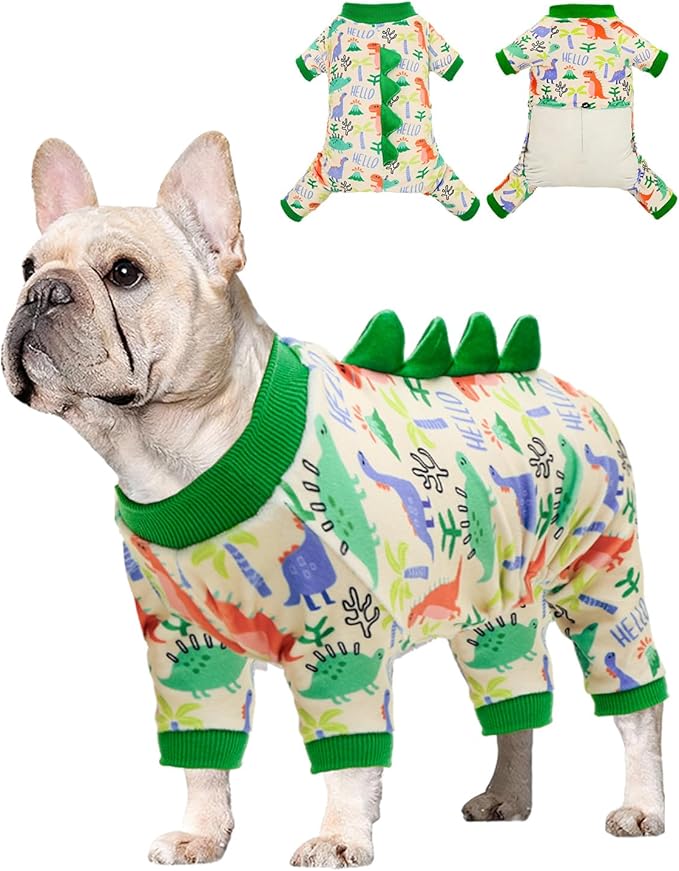 CuteBone Dinosaur Costume Dog Pajamas, Stretchy Spandex Crystal Velvet Sleepwear Coat for Small Dogs, Soft & Warm Pet Outfit Clothes for Cold Weather, Cozy Pullover Design COSP15XS