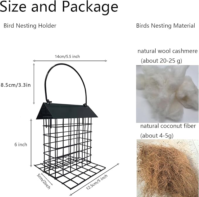 2 PCS Bird Nesting Holder with Alpaca Fiber Bird nest Material Holder with rain Guard Suet Bird Feeders for Outdoors Refillable Hummingbird Nesting Gifts Outdoor Bird Nesting Station (2 PCSBLAK)