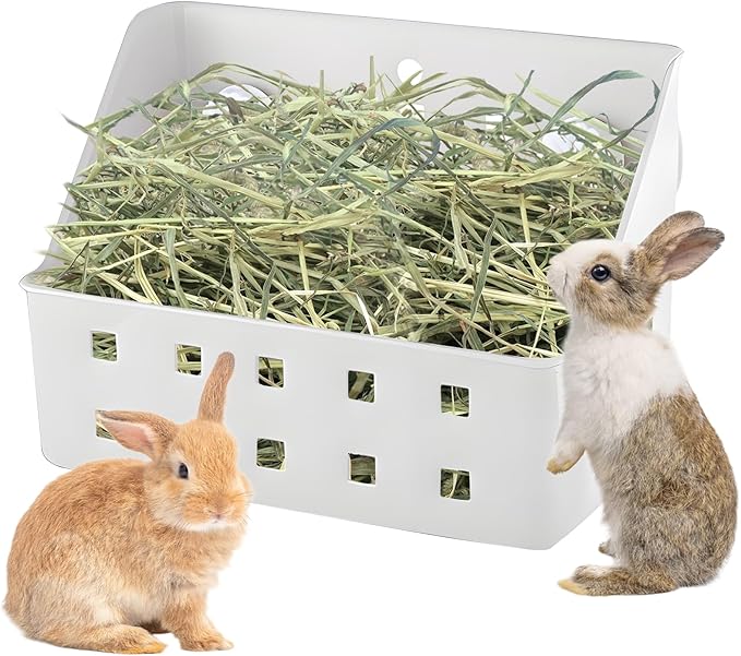 kathson Rabbit Hay Feeder Small Hay Manger Less Wasted Grass Holder Rack Food Dispenser Small Animal Plastic Bowl for Rabbits Bunny Guinea Pigs Rat Chinchilla（Gray）