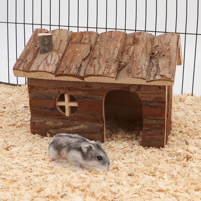 Wontee Hamster Wood House Hamster Hideout Hut for Dwarf Hamsters Mice Small Gerbils (Medium)
