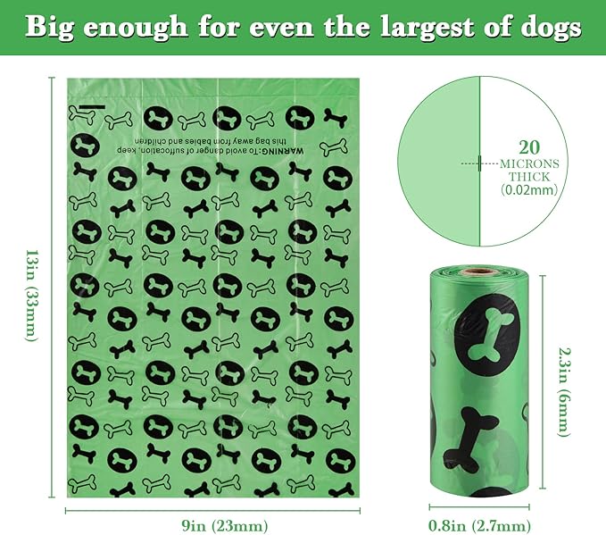 WDFAACK Biodegradable Dog Poo Bags with Holder-240 Large Poop Bags, Corn Starch Blended Compostable Poo Bag, Extra Thick Strong Leak Proof Poop Waste Bag for Dogs (Green)