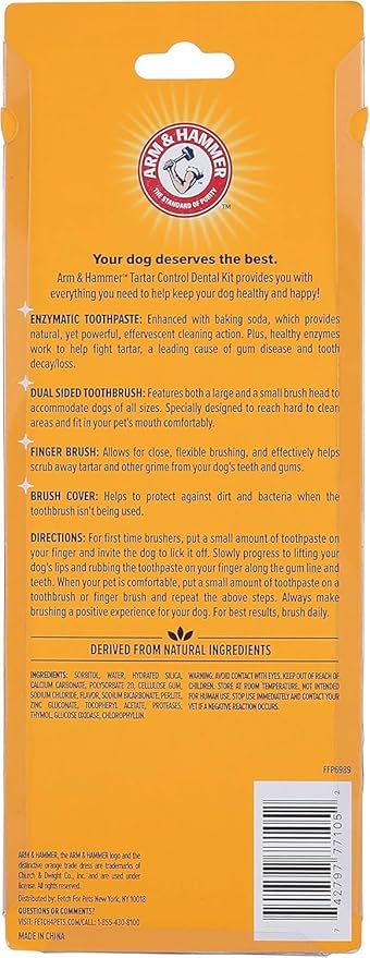 Arm & Hammer for Pets Tartar Control Dog Dental Care Kit, Banana Mint Flavor Toothpaste with Baking Soda, Double-Sided Toothbrush and Finger Brush Included, 2.5 Oz, 3-Piece - 2 Pack