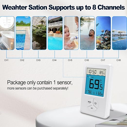 Pool Thermometer Floating Easy Read, Digital Wireless IPX8 Waterproof Thermometer with Indoor Temperature for Swimming Pool, Hot Tub Spa, Cold Plunge, Fish Tanks, Indoor Monitoring