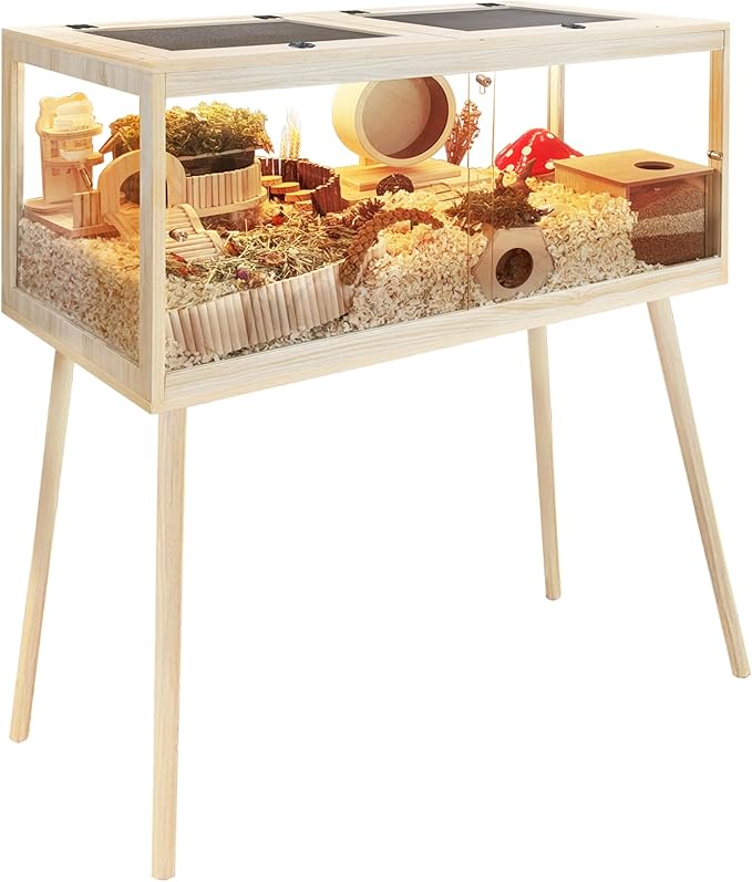 PROLEE Hamster Cage Chewproof, Mice and Rat Habitat with Transparent Sides, Hamster Cage with Openable Mesh Top, Solid Built with Lock Design and Leg Stand, 48" inch