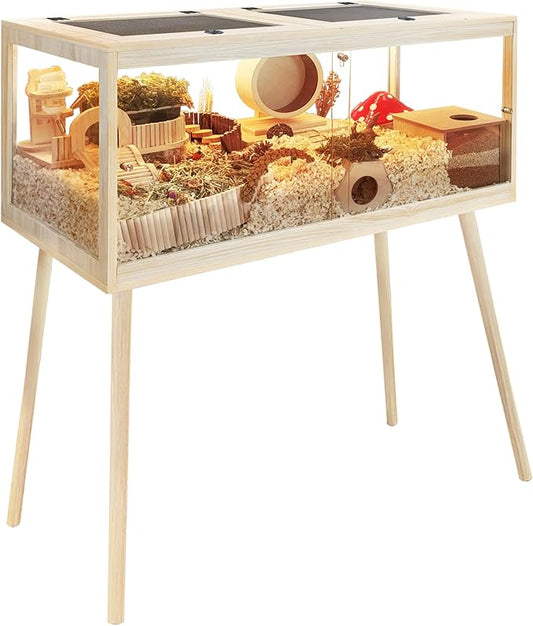 PROLEE Hamster Cage Chewproof, Mice and Rat Habitat with Transparent Sides, Hamster Cage with Openable Mesh Top, Solid Built with Lock Design and Leg Stand, 48" inch