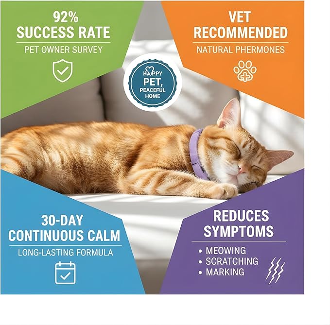 4 Pack - Cat Calming Collar for 120 Days of Calm; Cat Pheromones Help Anxiety Relief, Reduce Stress, Scratching, Meowing, Urine Marking; Indoor or Outdoor Cats; Long-Lasting Breakaway Design