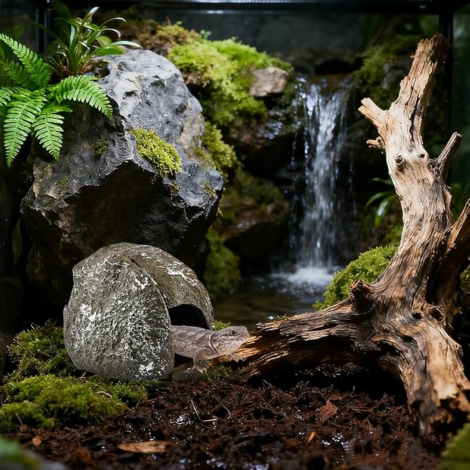 Magnetic Aquarium Cave Magnetic Rocks Fish Tank Decor with Strong Magnetics Resin Pleco Hideout for Bettas Easy Viewing Shelter(Color:Brown)