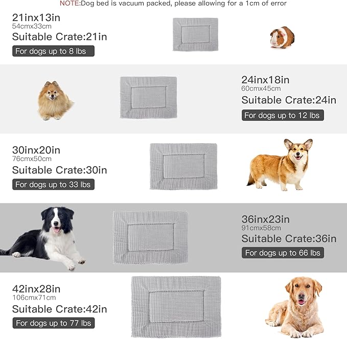 BVAGSS Reversible Dog Crate Pad, Memory Foam Pet Bed Mat, Soft Warm Machine Washable Sleeping Kennel Mattress for Small Medium Dogs XH079 (21''x13''x1.6'',Grey)