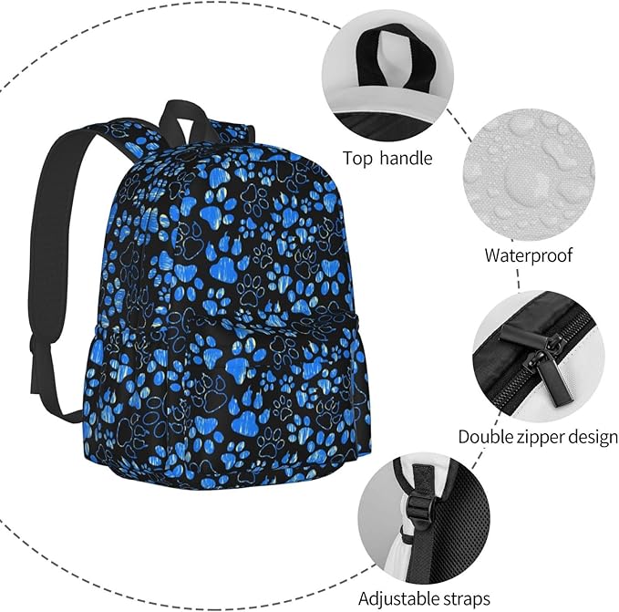 Paw Print Backpack for Women 16.9 inch Travel Casual Laptop Backpack Lightweight Waterproof Hiking Daypack