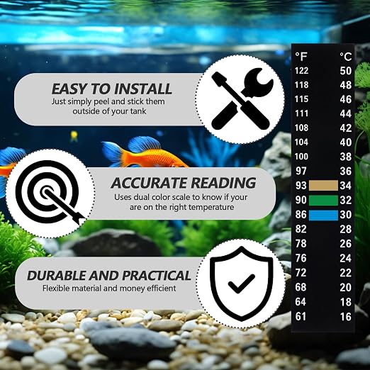 6 PCS Aquarium Thermometer Strips, 61-122℉(15-50°C) Digital Adhesive Fish Tank Thermometer Sticker Easy-to-Read Temperature Sticker Display for Aquarium Fish Tank Brewing