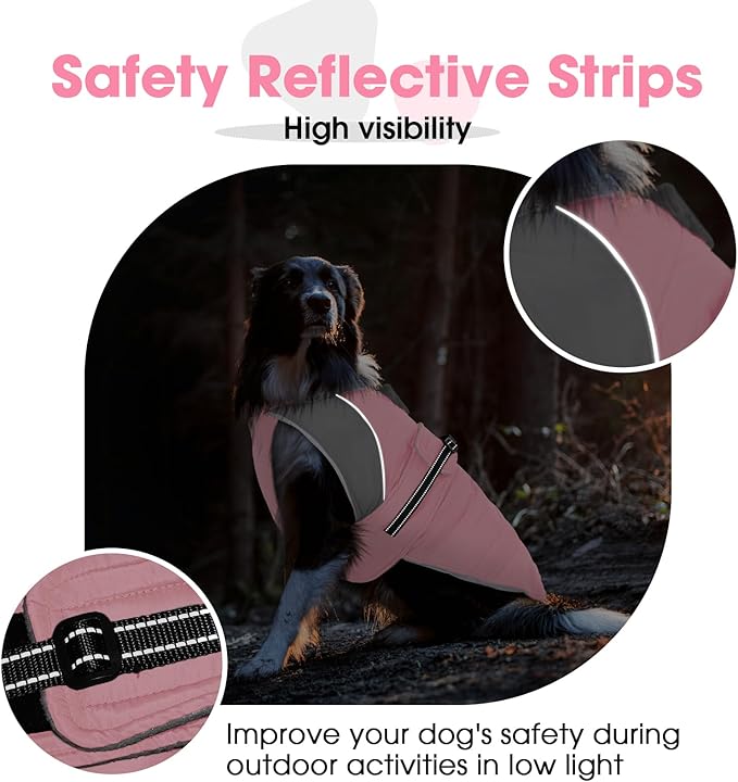 Nanaki Small Dog Coat for Winter Waterproof, Warm Fleece Lining Furry Collar Dog Jacket With Leash Hole, Reflective Adjustable Cold Weather Puppy Jacket Vest, Pullover Pet Snow Suit Male Female,Pink S