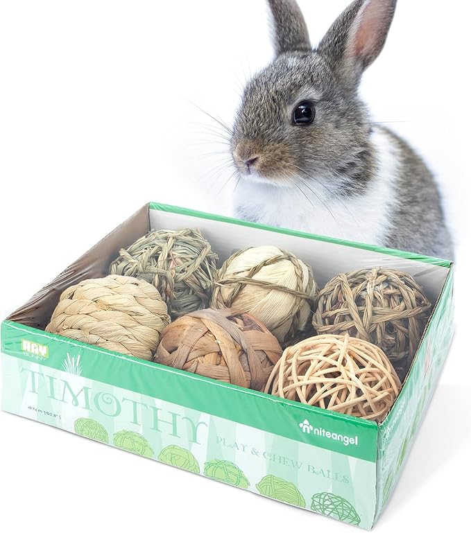 Niteangel Natural Chew Activity Toys Fun Safe Hay Grass Pet Balls for Chinchilla Guinea Pig Rats Rabbits Hamster Gerbil Degu Bunny and Other Small Animals