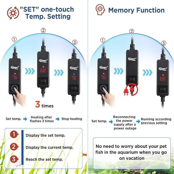 hygger Betta Aquarium Heater,25W/50W/100W/150W/ Removable Shell Submersible Fish Tank Heater with LED Digital Display,100W Suitable for 8-26 Gallon Freshwater and Saltwater Fish Tank