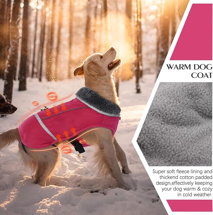 QBLEEV Warm Dog Coat Reflective Dog Jacket, Waterproof Dog Winter Coat Turtleneck Dog Clothes for Cold Weather, Thick Fleece Dog Snowsuit Christmas Dog Vest Pet Apparel for Small Medium Large Dogs M