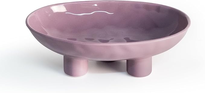Three-Leg Ceramic Fruit Bowl, 10 Inch Oval Serving Dish for Kitchen Counter, Candy or Key Holder, Home Decor Accent Purple