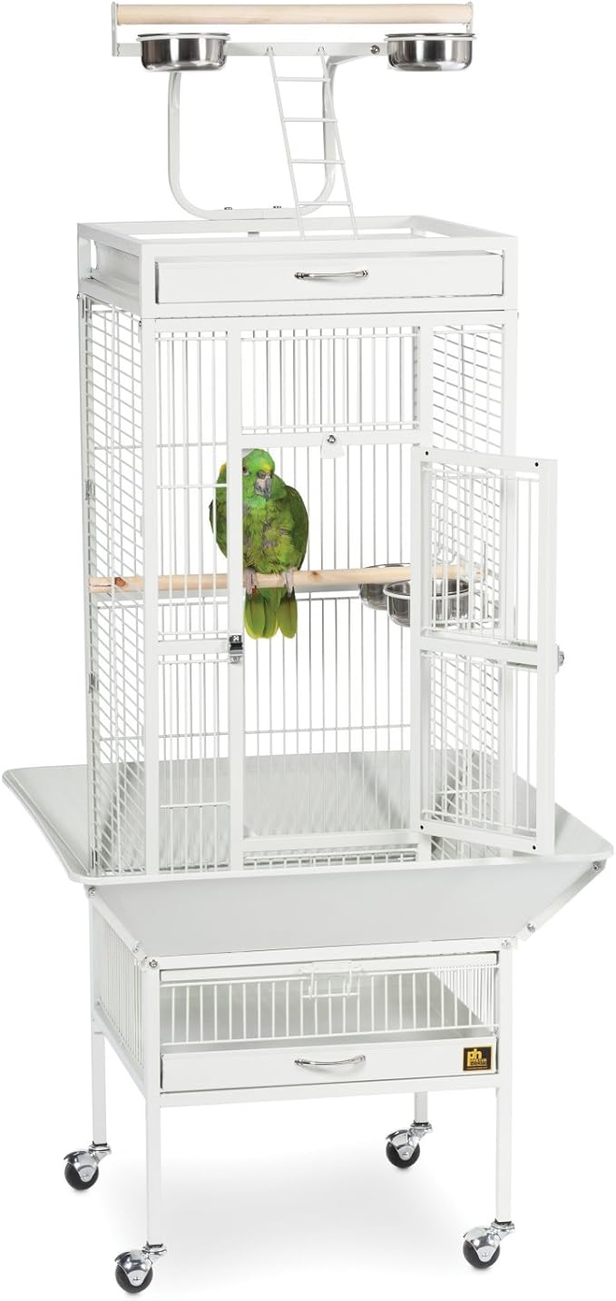 Prevue Pet Products Wrought Iron Select Bird Cage - Durable Steel Cage with Rolling Stand and Seed Guards, Ideal for Cockatiels and Medium Birds - Black Hammertone
