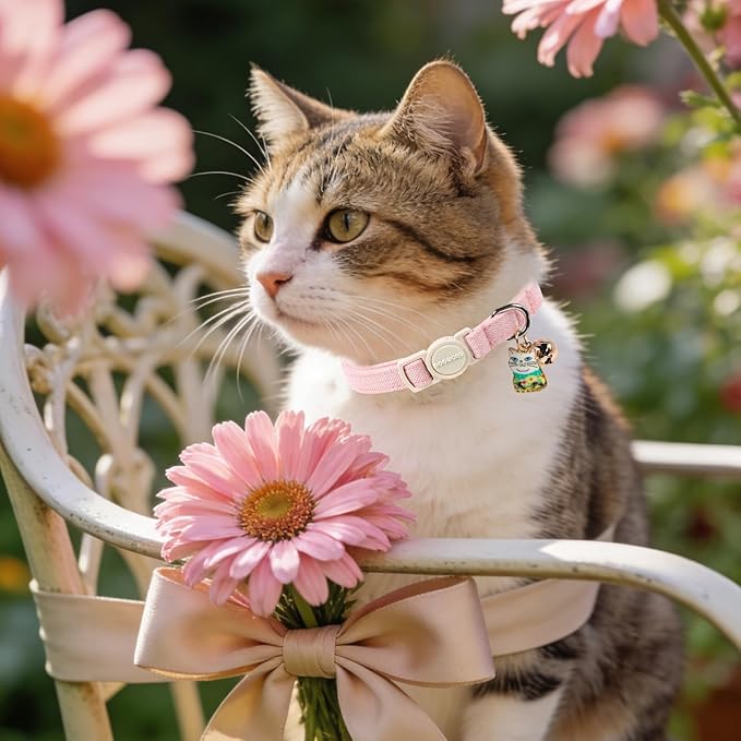 2 Pack Pink Purple Cat Collars Breakaway with Bell, DOGWONG Safety Buckle Cute Cat Collar for Girl Cats，Adjustable 7-12 Inch,Pet Supplies Accessories