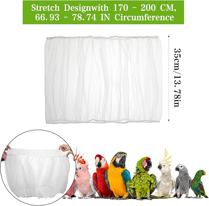 2 Pcs Bird Cage Netting Seed Catcher, Adjustable Bird Cage Skirt Birds Cages Net White Polyester Splash Guard for Parrot Finch Cages