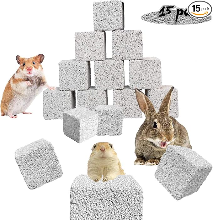 PINVNBY 15 Pcs Rabbits Lava Blocks Bunny Teeth Grinding Stone Small Animal Mineral Calcium Stone Chews Toy for Hamsters,Chinchillas and Parrot