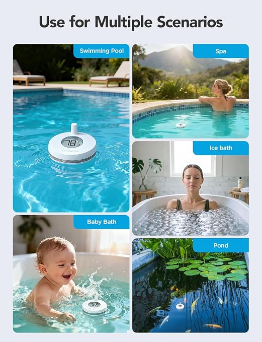 GoveeLife WiFi Pool Thermometer P1 Wireless, Water Thermometer | Easy Read Digital Pool Thermometer Floating, IPX7 Waterproof, APP/Email Alert, 328ft Range for Swimming, Pond, Bath, SPA
