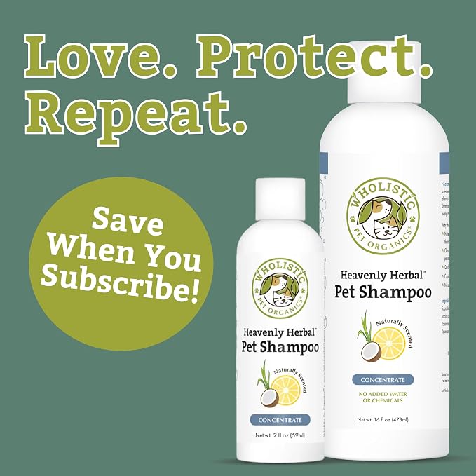 Wholistic Pet Organics Pet Shampoo Concentrate: USDA Organic Cat and Dog Shampoo for Sensitive Skin and Coat Support - Mild and Non-Irritating, Natural, Non-Toxic, Sulfate-Free, & Cruelty-Free - 16 Oz