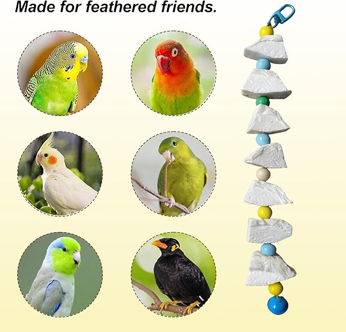Cuttlebone for Birds, Parakeet with 3 Strings 7 Lava Stones, Essential Beak Maintenance Tools for Birds, Cockatiel Cage Accessories for Daily Enrichment Activities, Volcanic Stone Construction
