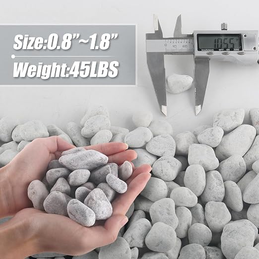 Mulctun 45LB Natural Grey Gravel, 0.8"-1.8" River Rocks,Decorative Pebbles for Indoor Outdoor Planters, Terrarium Rocks in Bulk,Aquarium Gravel for Pathways Backyard Walkways Landscaping Fish Tank