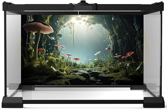 Aquarium Background Foggy Stone Mushroom Moss Aquarium Backdrop Mysterious Green Plants Cave Scenery Aquarium Background Durable Reptile Habitat Terrarium Background Tank Backdrop Vinyl 48x20in