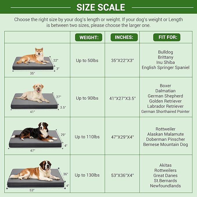 Vonabem Outdoor Waterproof Dog Bed Washable, Large Crate Pad 35 inch, Cooling Wipeable Leather Pet Beds with Removable Cover Reversible, Orthopedic Foam Anti-Slip Kennel Pads 35"x22" Grey