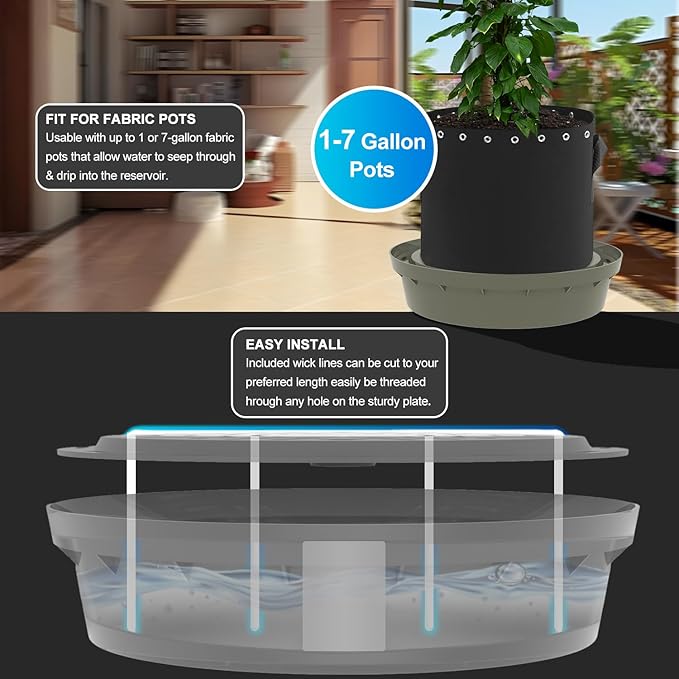 Self-Watering Base with Visible Water Level,5-Pack,Keeps Leaves and Flying Insects Out,Maintains Water Quality, Brown.(Without Wheels).