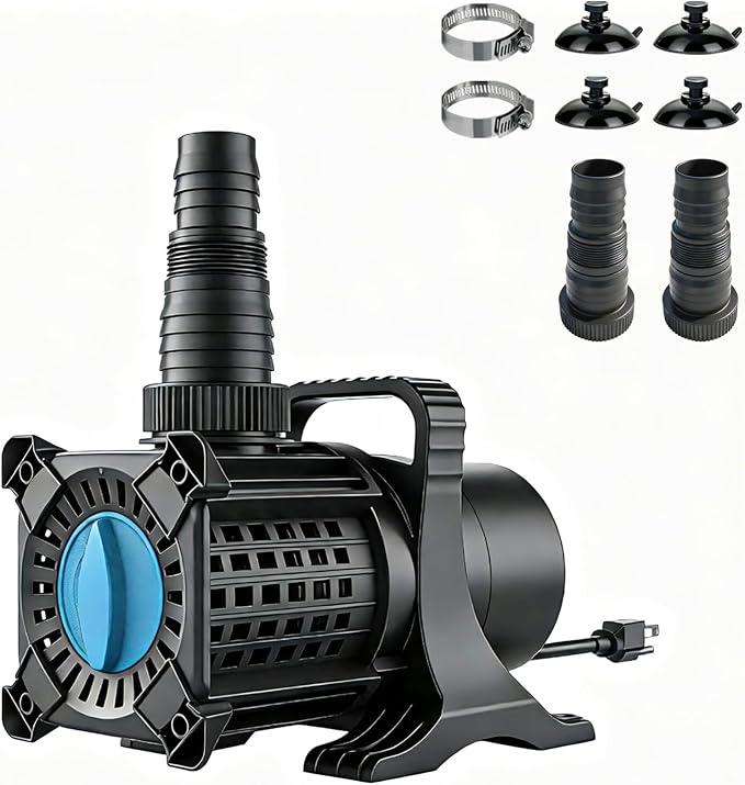 Pond Pump, 2400GPH 180W Adjustable Flow Submersible & Inline Water Pump, 16.5ft Lift, Copper Motor, IPX8 Waterproof for Outdoor Koi Pond, Fountain, Waterfall, Hydroponics