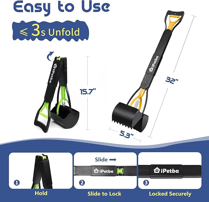 32 inch Pooper Scooper for Large Dogs 2-Pack – Long Handle Dog Poop Scooper for Yard, No Bending Save Back, Ease of Pickup, Grass Friendly, Sturdiness