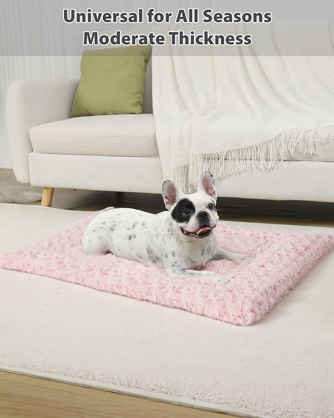 Washable Dog Bed Mat Crate Pad Soft Fluffy Pet Kennel Beds Dog Sleeping Mattress for Large Jumbo Medium Small Dogs, 48 x 30 Inch, Pink