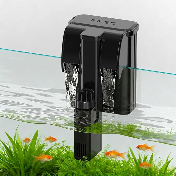 Hang On Back Aquarium Filter Up 20 Gallons Fish Tanks, 3-Stage Multi-Stage Filtration with Surface Skimmer, Ultra Quiet HOB Power Waterfall Filter for Freshwater