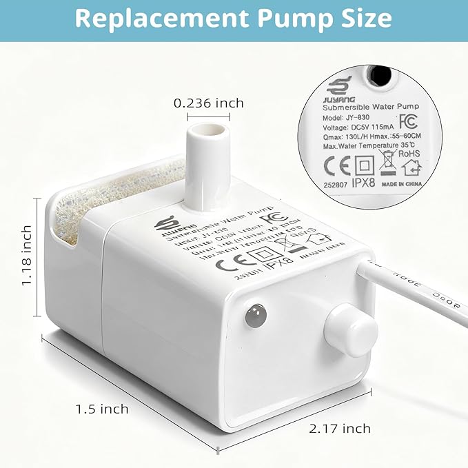 JY-830 Universal Submersible Water Pump for Pet Fountains | Auto Power-Off When Waterless