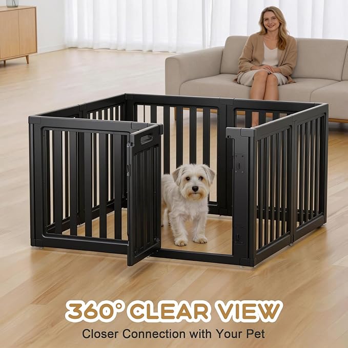 Dog Playpen, Clear Dog Pen, Dog Pen Indoor, Easy to Install and Remove Dog Play Pen, Puppy Playpen Suitable for Dogs, Cats,Dog Playpen Indoor(Black, 23.6 Inch Height, 8 Panels)