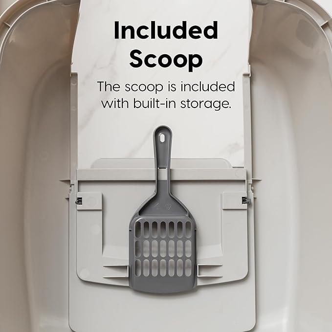 IRIS USA Cat Litter Box Large with Front Door Flap, Covered Enclosed Litter Box Enclosure with Scoop, Handle & Buckles for Portability & Privacy, Hidden Litter Pan, Gray