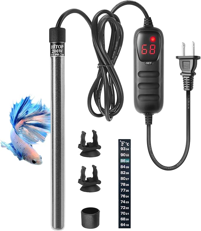 HITOP Compact Submersible Aquarium Heater -200W Digita Heater for Fish Tank Turtle Tank, for Saltwater and Fresh Water with Temperature Controller