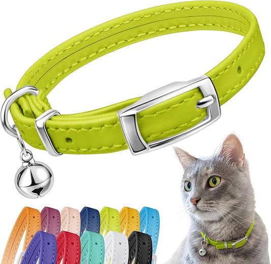 CollarDirect Leather Cat Collar with Removable Bell – Safety Elastic Strap (Breakaway Alternative) – Kitten Collar for Small & Big Boy & Girl Cats