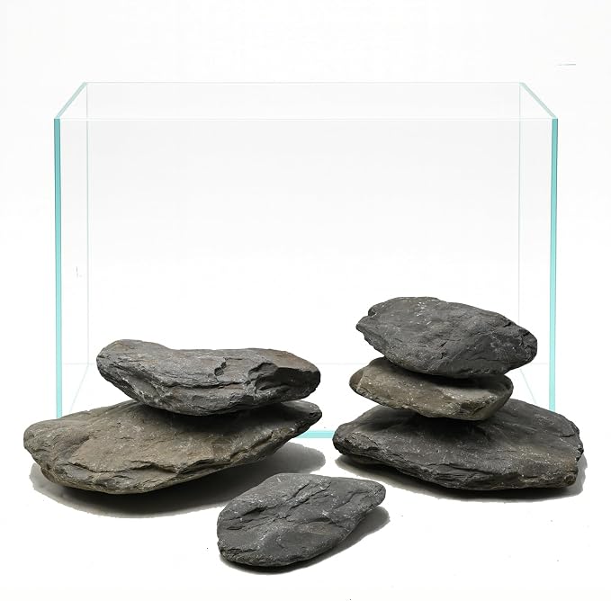 Fish Tank Rocks 10lb Natural Stream Stone 7-8pcs Aquarium Aquascape Stones, Flat Basking Rock, Reptile Slate Rocks & Turtle Tank Decor(2-7 Inches)
