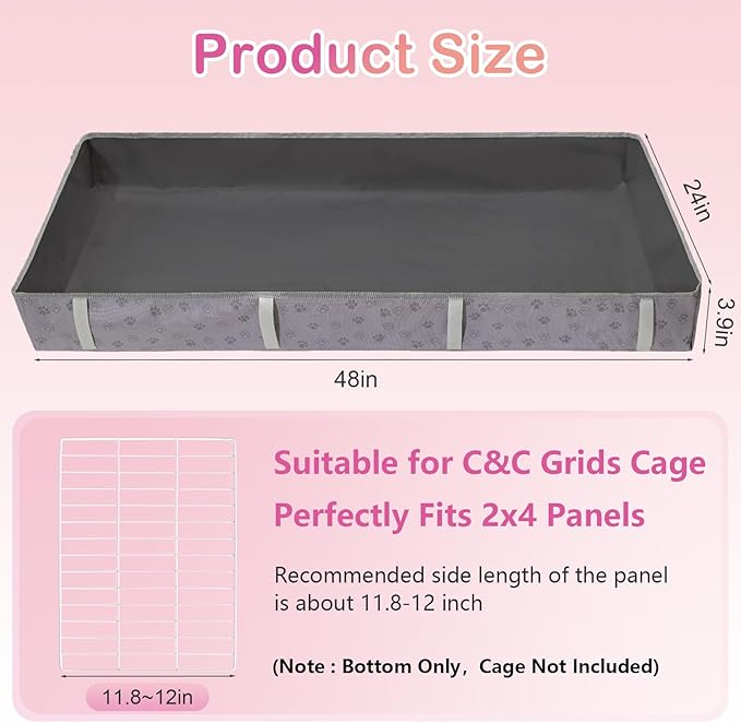 Funfurry Waterproof Guinea Pig Cage Liner,Washable Tarp Bottom Base,Cage Liners for Small Animals,Hamster Chinchilla Hedgehog Ferret Rabbit. (Dark Grey-Paw, 24" X 48")