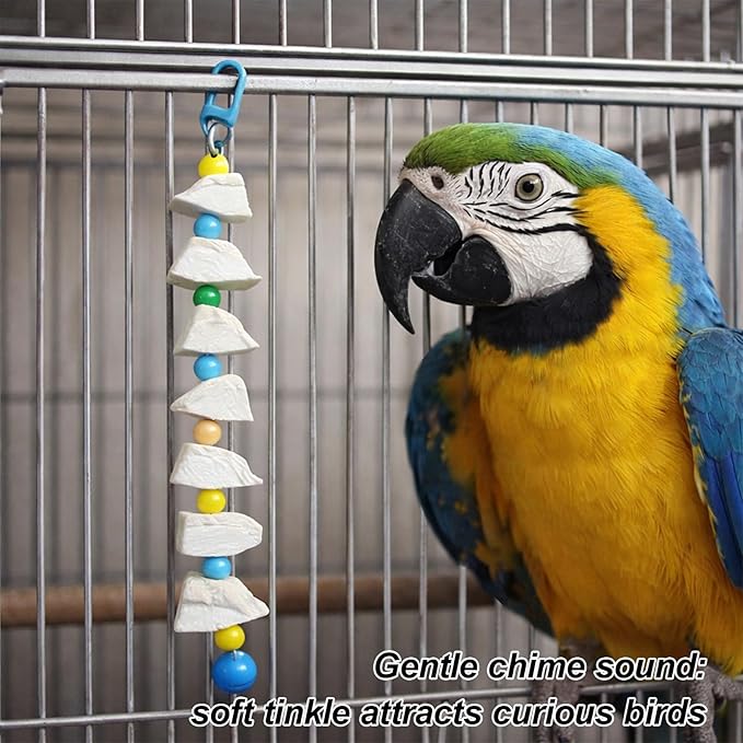 Cuttlebone for Birds, Parakeet with 3 Strings 7 Lava Stones, Essential Beak Maintenance Tools for Birds, Cockatiel Cage Accessories for Daily Enrichment Activities, Volcanic Stone Construction