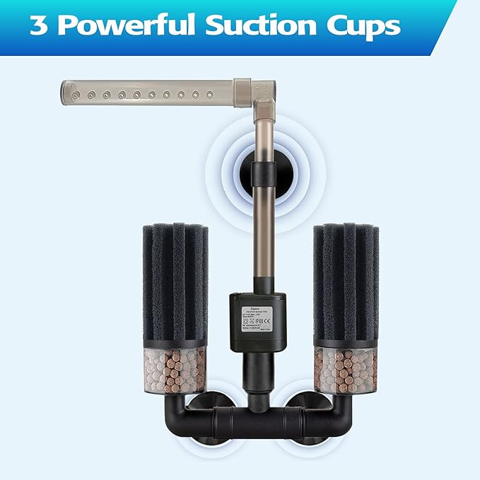 Electric Aquarium Sponge Filter with Submersible Pump, Ultra Quiet Power Filtration, Bio Media & Dual Sponges, Internal Filter for Freshwater & Saltwater Fish Tanks