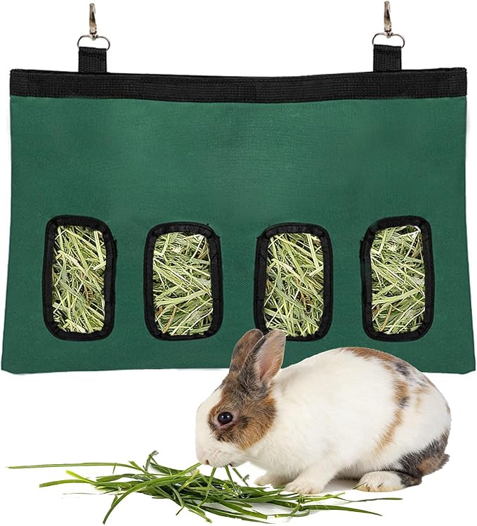 Rabbit Hanging Hay Feeder Bag Large Capacity Small Animal Hay Dispenser 600D Oxford Cloth Rabbit Hay Storage Bag for Bunnies Guinea Pigs Chinchillas (Green)
