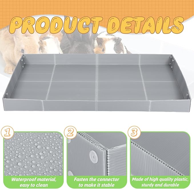 Wenqik 2 Pcs Guinea Pig Cage Liner Corrugated Plastic Cage Liner Base 2 x 4 Panel Size for Small Animals Hedgehogs Rabbits Tray, 55 x 27 Inch (Grey)